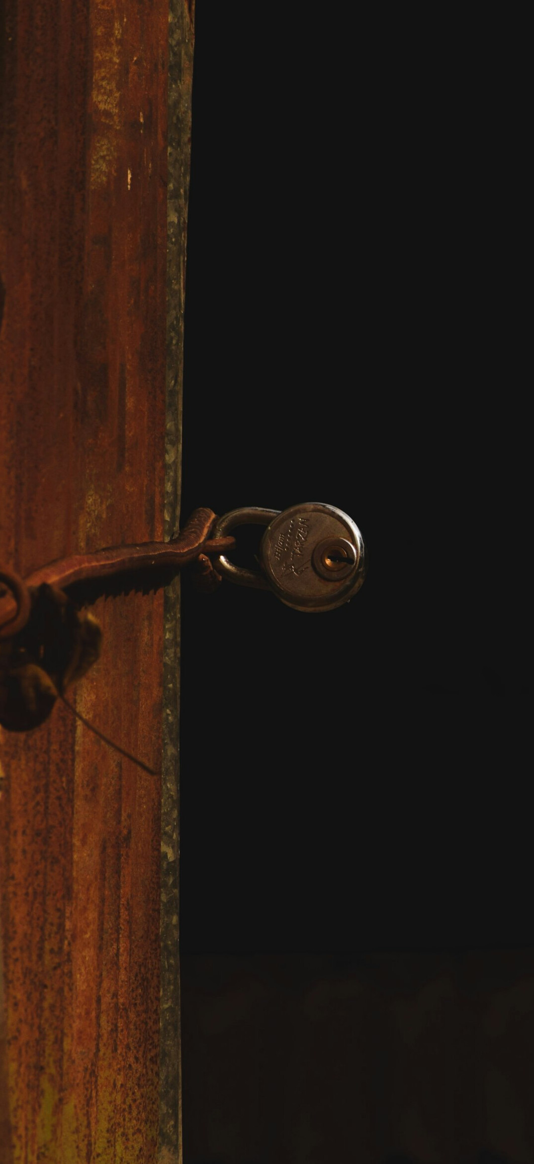 locked wooden door at night